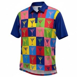 ReadyGOLF Mens 2XL Multicolored Martini Glass Checkerboard Golf Polo (Q44)